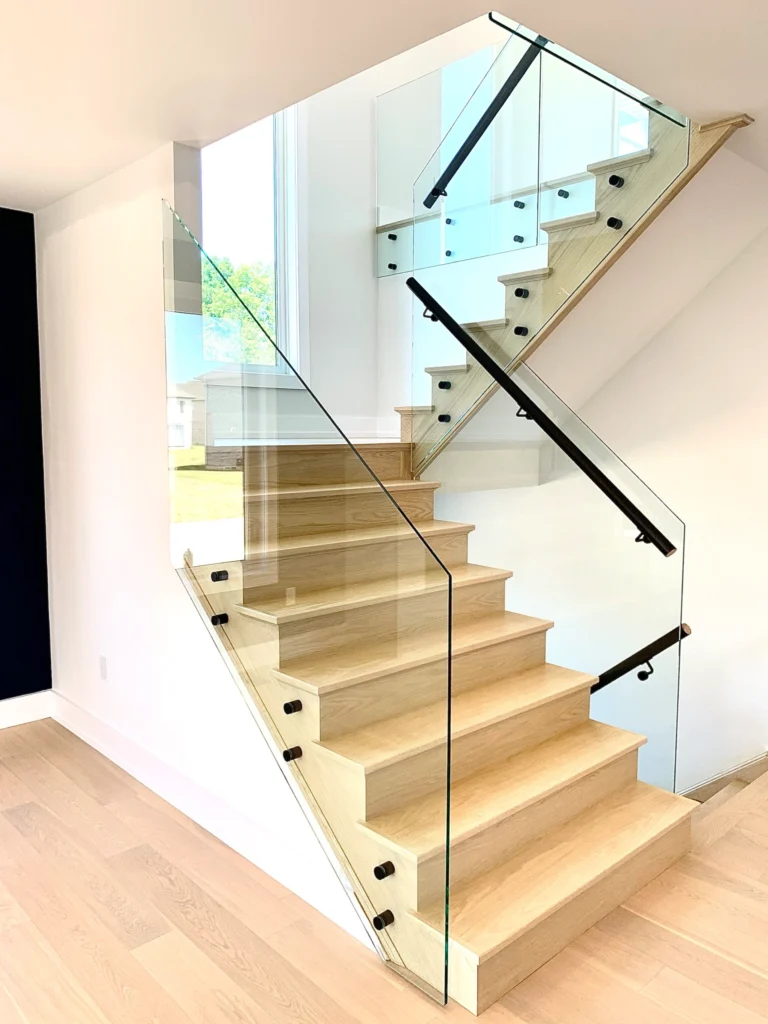 Custom glass staircase railings installation, Naples FL